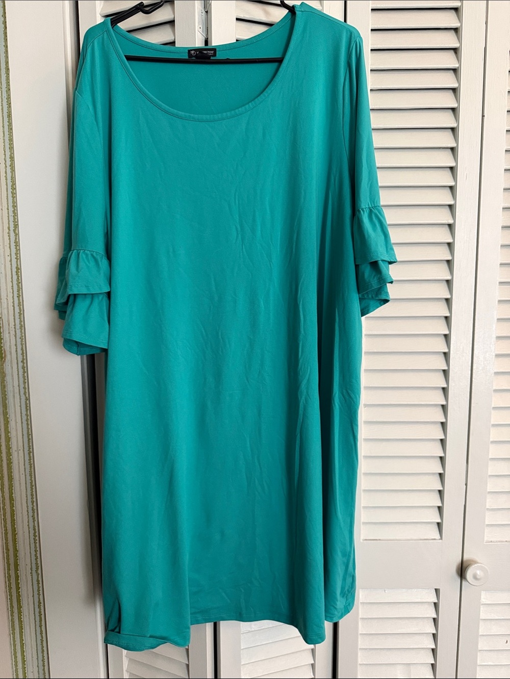 new directions Teal Ruffle-Sleeve Tunic Dress